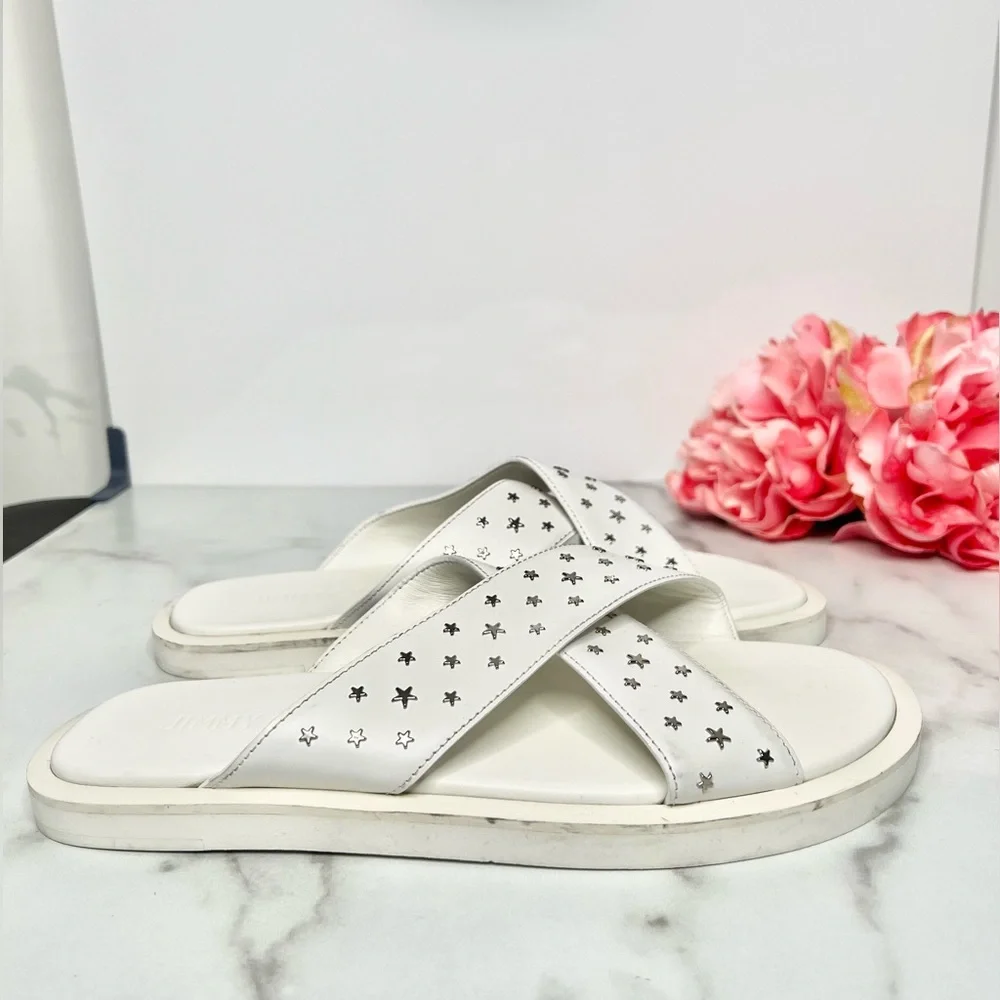 JIMMY CHOO Palmo Star Studded Leather Slides